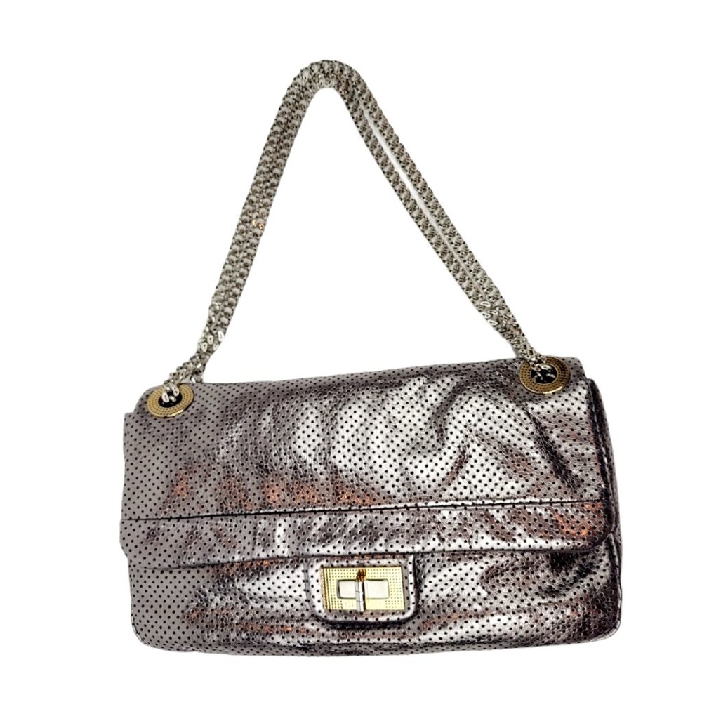 NEW Chanel Silver Metallic Perforated 2.55 Bag